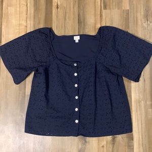A New Day Navy Blue Eyelet Top (XL)